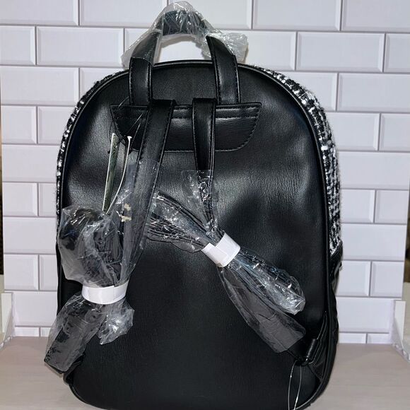 Badgley Mischka Vegan Leather Mini Backpack Quilted with Studs Tweed Fabric NEW main image 7